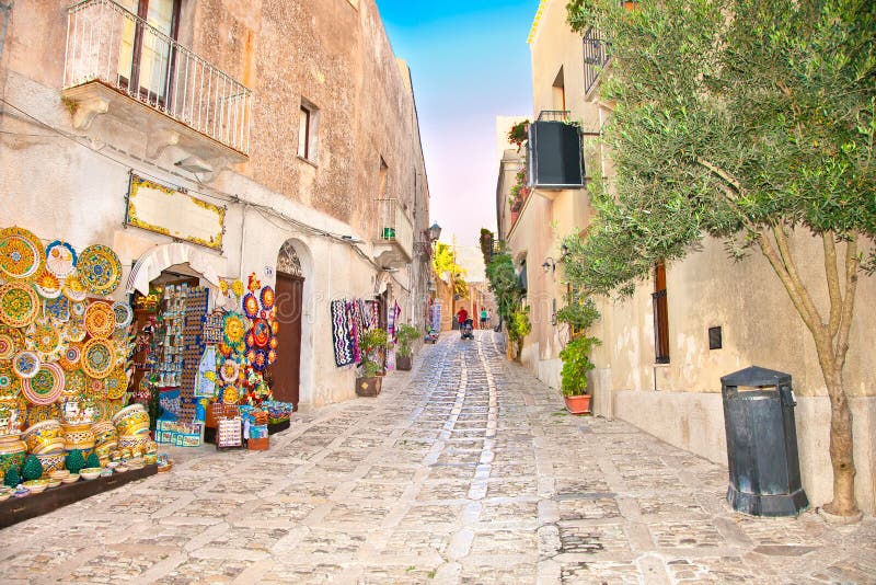 Erice main street, Sicily , Italy.