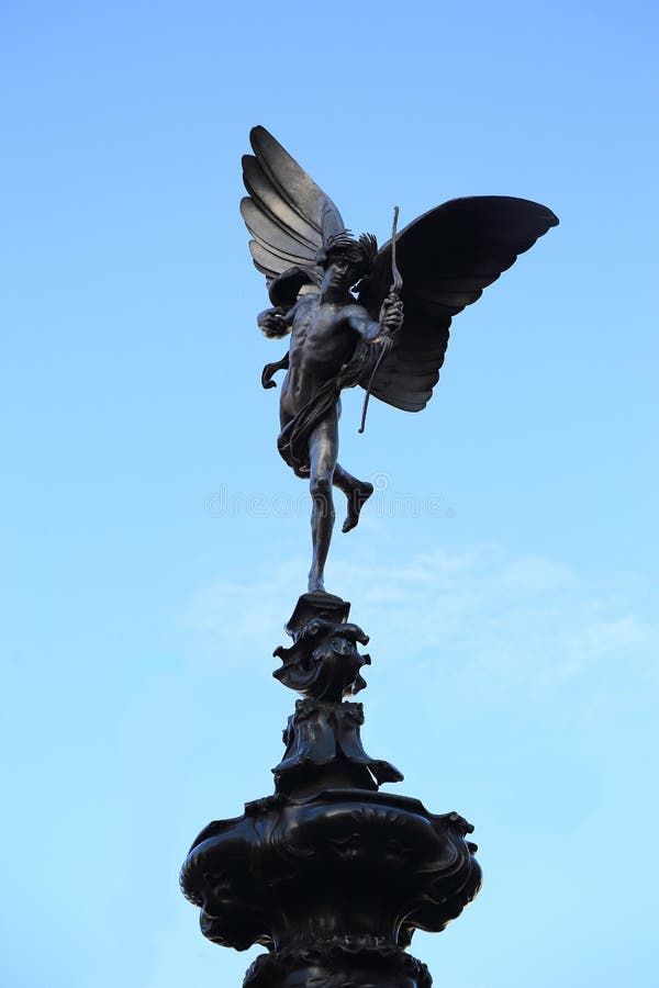 Shaftesbury Memorial Fountain, statue of a mythological figure Anteros Eros `s brother at Piccadilly Circus, London, United Kingdom. Shaftesbury Memorial Fountain, statue of a mythological figure Anteros Eros `s brother at Piccadilly Circus, London, United Kingdom.