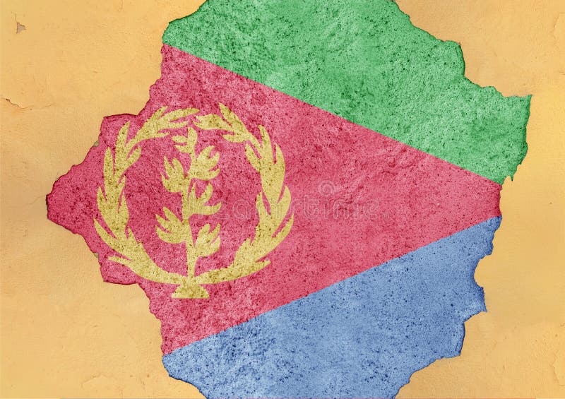 Eritrea flag in big concrete cracked hole and broken material facade royalty free stock photo