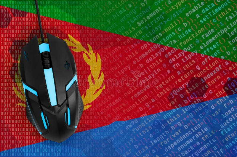 Eritrea flag and computer mouse. Digital threat, illegal actions on the Internet stock photos