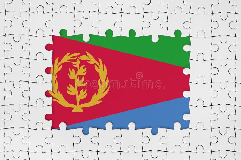 Eritrea flag in frame of white puzzle pieces with missing central part royalty free stock image