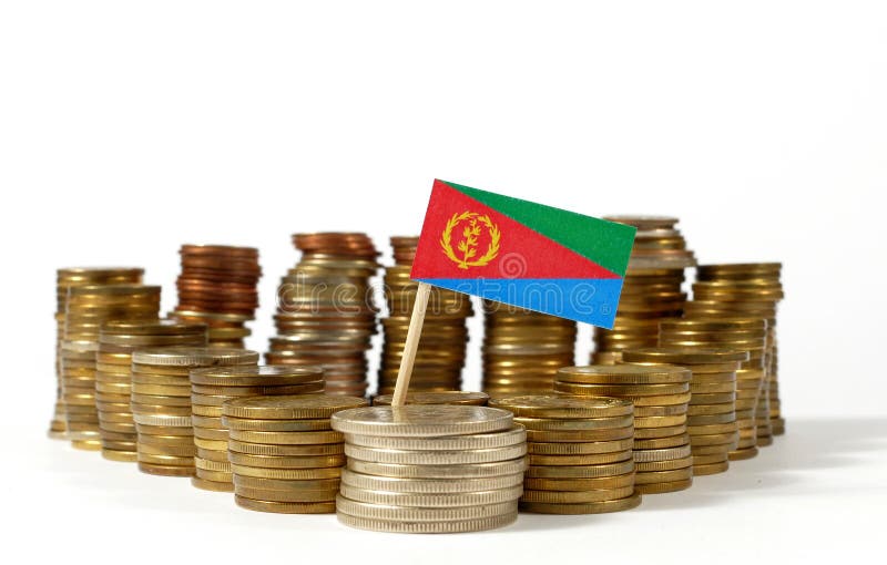 Eritrea flag with stack of money coins royalty free stock photo