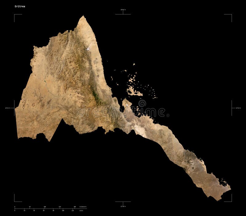 Eritrea shape on black. Low-res satellite stock illustration