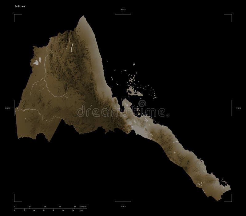 Eritrea shape on black. Sepia royalty free illustration
