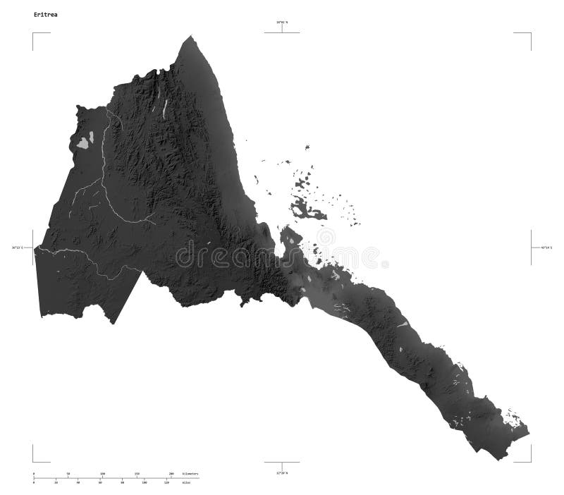 Eritrea shape on white. Grayscale stock illustration