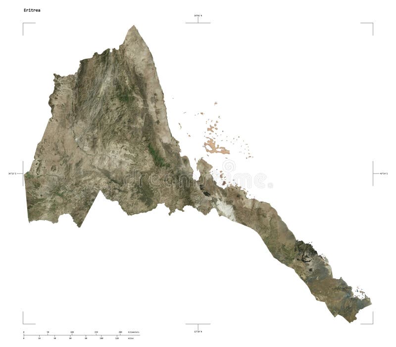 Eritrea shape on white. High-res satellite stock illustration