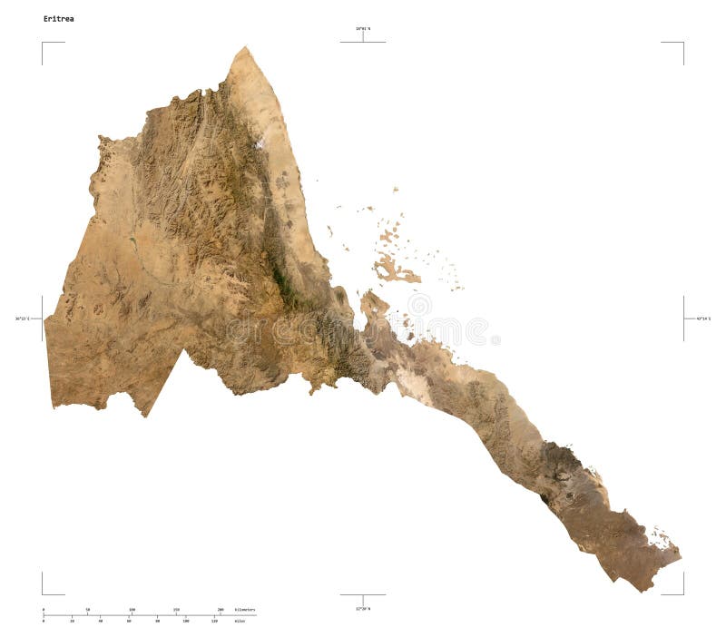 Eritrea shape on white. Low-res satellite stock illustration