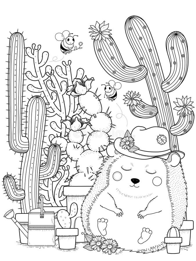 Erizo adorable con el cactus