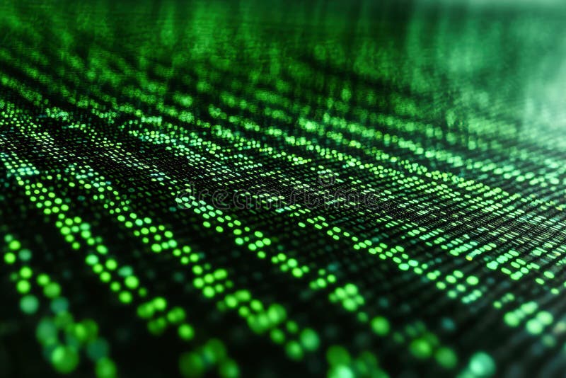 Erkundung der Tiefen digitaler Landschaften mit lebendigem grünen Binärcode und dunkelmoody-Hintergrund. Intriziate Zeilen grünen Binärcodes entstehen vor einem dunklen Hintergrund, der das Wesen von Technologie und Inspiration für künstlerische Projekte verkörpert