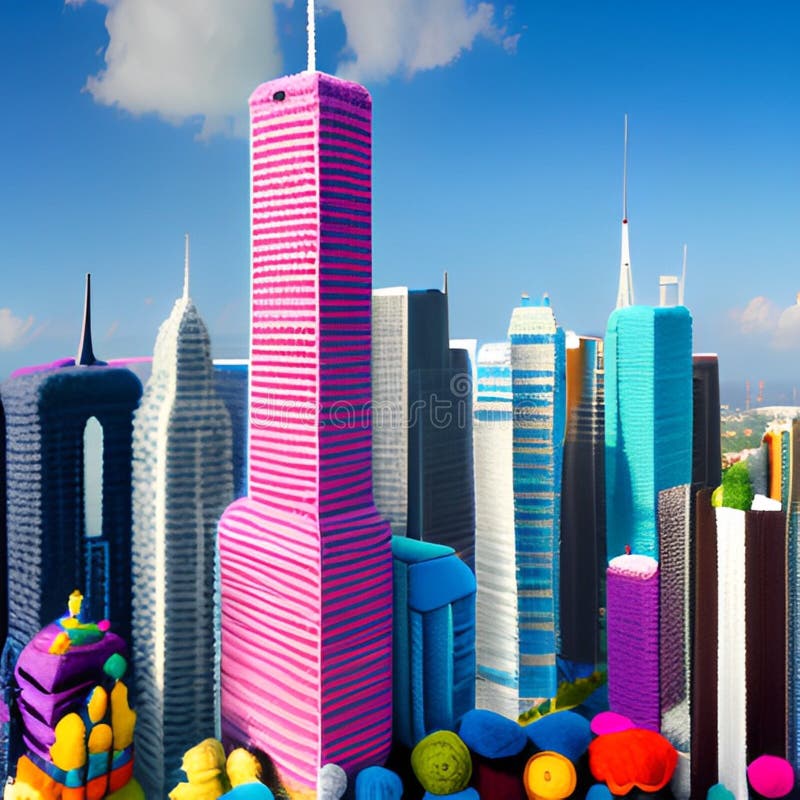 Erleben Sie eine atemberaubende Welt der farbenprächtigen Stadtlandschaften : eine lebendige und futuristische Vision von Wolkenkr vektor abbildung