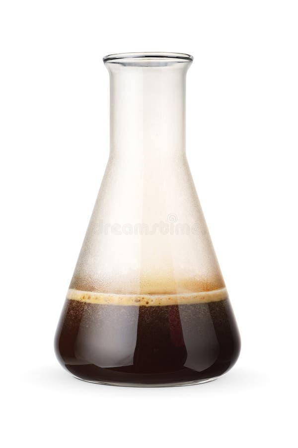 Erlenmeyer chemical flask with coffee isolated on white stock photos
