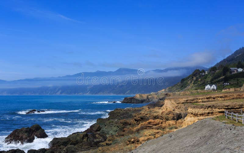 Erosion Marks Hills and Fields Along California Coast Stock Photo