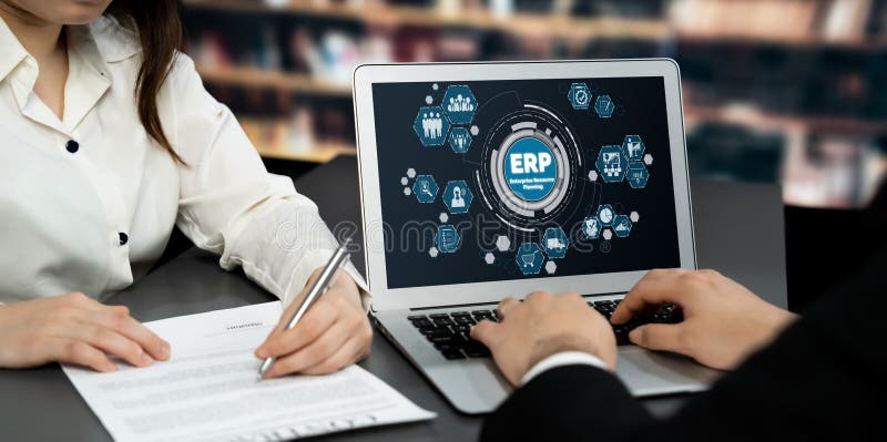 ERP enterprise resource planning software for brisk business stock images