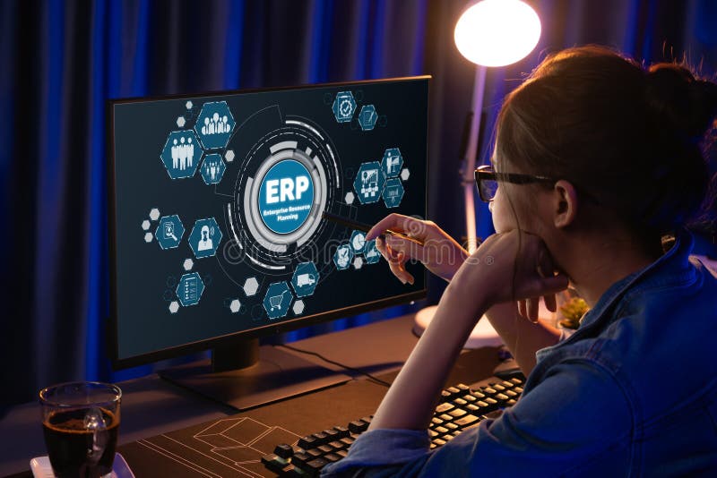 ERP enterprise resource planning software for brisk business stock image