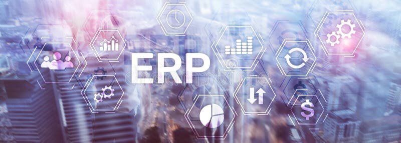 ERP system, Enterprise resource planning on blurred background. Business automation and innovation concept. royalty free stock photos