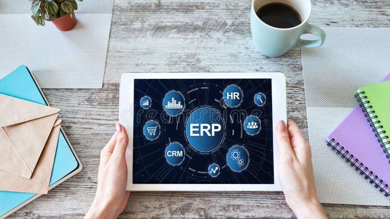 ERP-System. Planung der Unternehmensressourcen. Automatisierung von Geschäftsprozessen lizenzfreies stockfoto