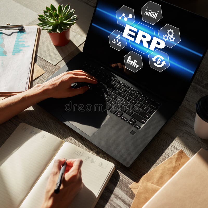 Erp-System Unternehmensbetriebsmittelplanung Geschäftsprozessautomatisierung stockfotografie