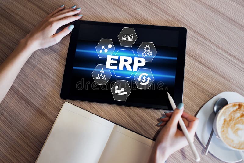 Erp-System. Unternehmensbetriebsmittelplanung. Geschäftsprozessautomatisierung. stock abbildung