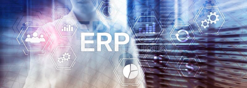 Erp-System, Unternehmensressourcenplanung auf unscharfem Hintergrund Gesch? ftsautomatisierung und Innovationskonzept lizenzfreies stockfoto
