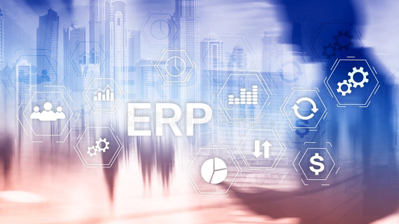 Erp-System, Unternehmensressourcenplanung auf unscharfem Hintergrund Gesch? ftsautomatisierung und Innovationskonzept lizenzfreie stockfotografie