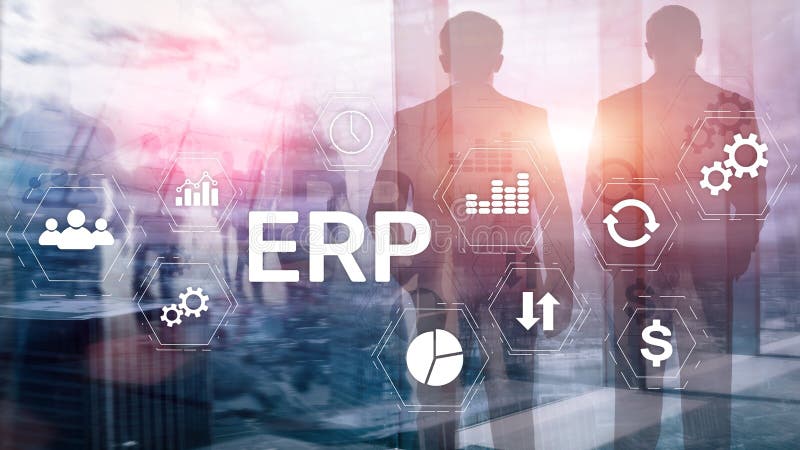 Erp-Systemunternehmens-Ressourcenplanung auf unscharfem Hintergrund. Innovationskonzept Geschäftsautomatisierung.. lizenzfreie abbildung