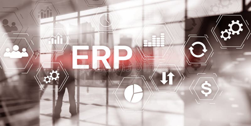 Erp-Systemunternehmens-Ressourcenplanung auf unscharfem Hintergrund. Innovationskonzept Geschäftsautomatisierung.. lizenzfreie abbildung