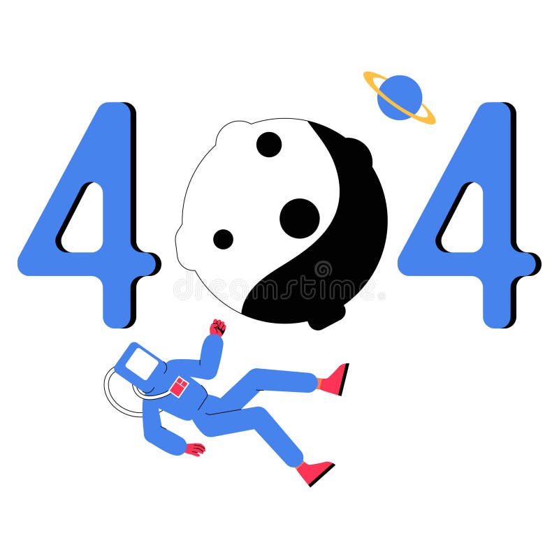 404 Error With Astronaut Floating Near Yin Yang Planet In Flat Vector Illustration Symbolizing Website Not Found, Cosmic royalty free illustration