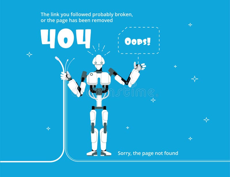 Error 404. Not found web site page with warning message. Vector template royalty free illustration