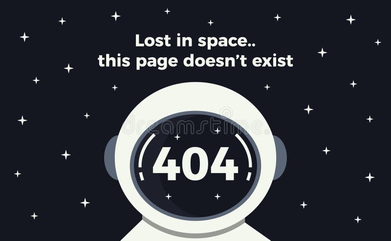 404 error page illustration. Space theme, lost astronaut, page not found messages and dark background with stars stock illustration