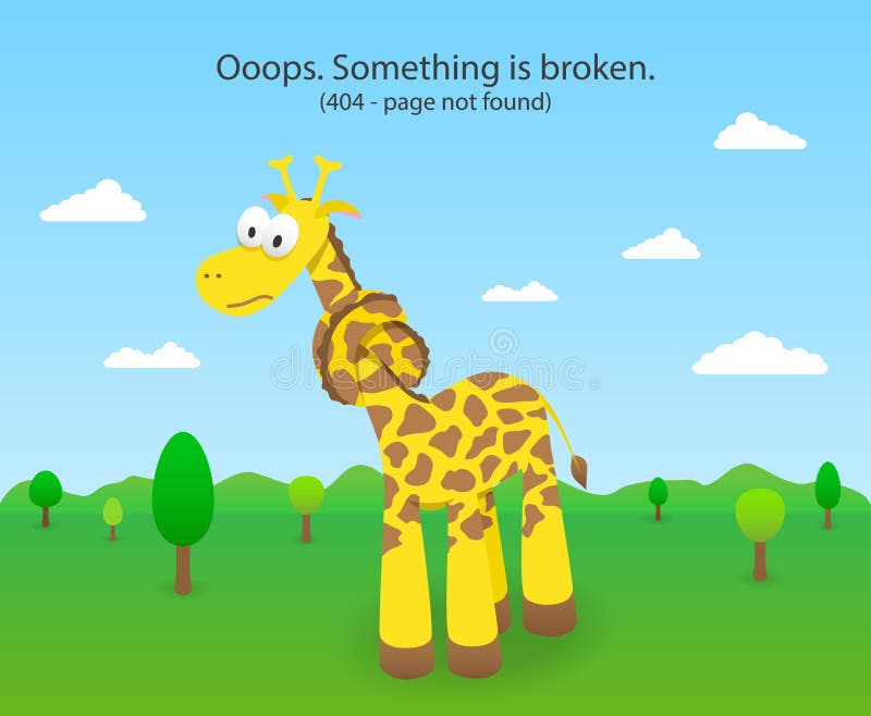 404 error page with knotted giraffe. 404 Page not stock illustration