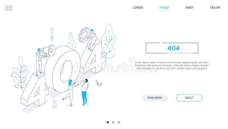 Error 404 page - line design style isometric web banner royalty free illustration