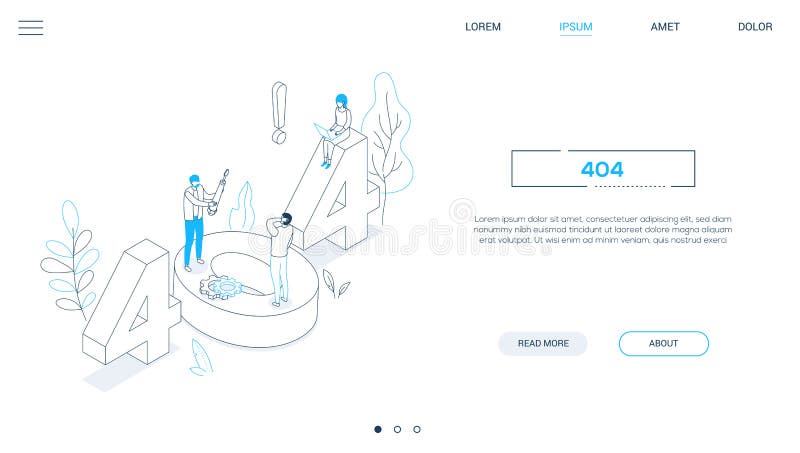 Error 404 page - line design style isometric web banner vector illustration