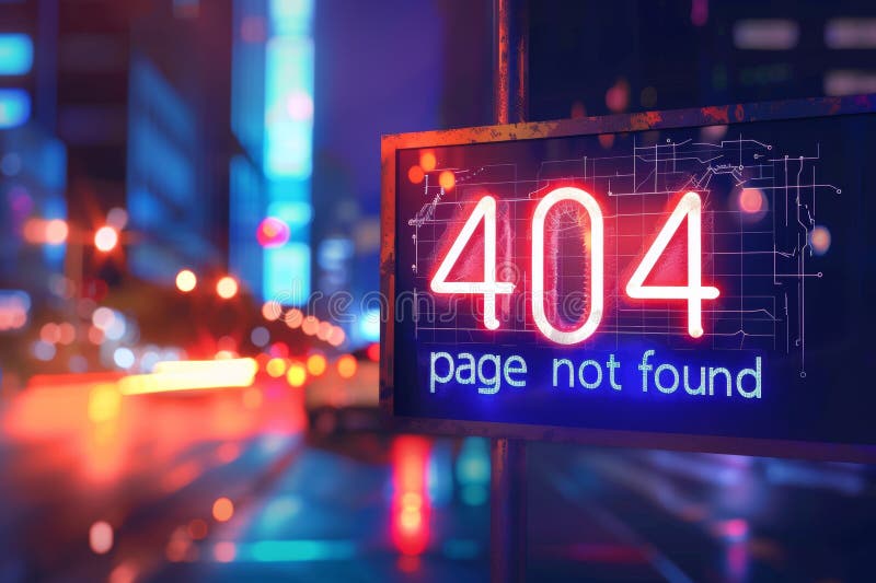 404 error page not found neon sign in urban night setting royalty free stock photo