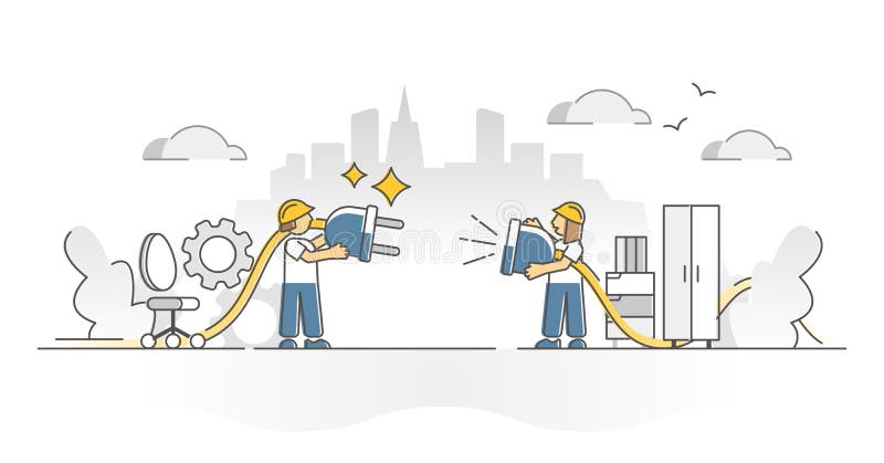 404 error page with website problem as cable socket fail outline concept vector illustration