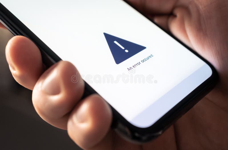 Error in phone. No signal or online connection, slow internet alert. Smartphone broken or problem with mobile app. royalty free stock image