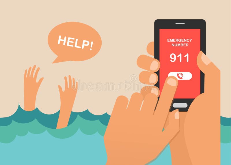 Ertrinken des Mannes, der für Hilfe schreit Handpressenotrufnummer 911 an einem Handy stock abbildung Ertrinken des Mannes, der für Hilfe schreit Handpressenotrufnummer 911 an einem Handy stock abbildung