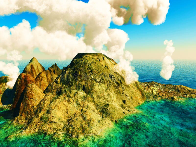 Erupción volcánica en la isla ilustración del vector Erupción volcánica en la isla ilustración del vector