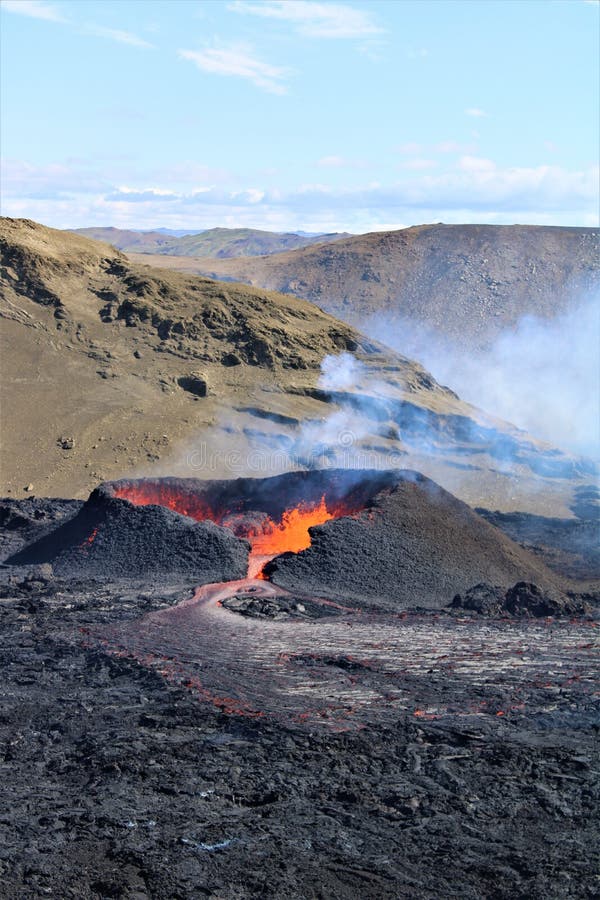 On 3 August 2022, another eruption began at Fagradalsfjall. It erupted over a lava flow from the 2021 eruption. The lava flows into the Meradalir valleys. On 3 August 2022, another eruption began at Fagradalsfjall. It erupted over a lava flow from the 2021 eruption. The lava flows into the Meradalir valleys.