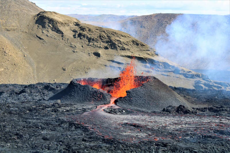 On 3 August 2022, another eruption began at Fagradalsfjall. It erupted over a lava flow from the 2021 eruption. The lava flows into the Meradalir valleys. On 3 August 2022, another eruption began at Fagradalsfjall. It erupted over a lava flow from the 2021 eruption. The lava flows into the Meradalir valleys.