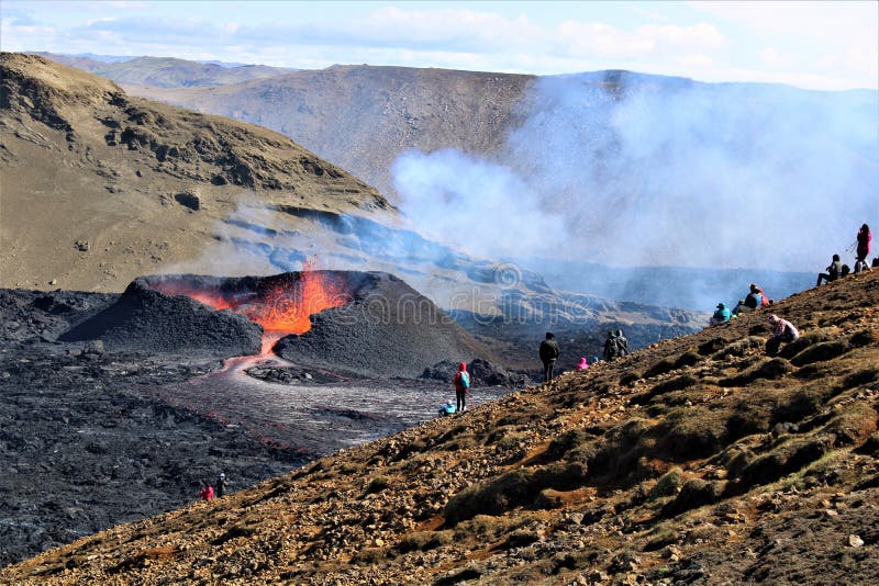 On 3 August 2022, another eruption began at Fagradalsfjall. It erupted over a lava flow from the 2021 eruption. The lava flows into the Meradalir valleys. On 3 August 2022, another eruption began at Fagradalsfjall. It erupted over a lava flow from the 2021 eruption. The lava flows into the Meradalir valleys.