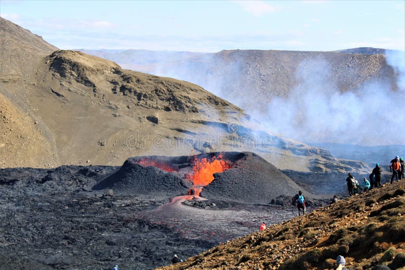 On 3 August 2022, another eruption began at Fagradalsfjall. It erupted over a lava flow from the 2021 eruption. The lava flows into the Meradalir valleys. On 3 August 2022, another eruption began at Fagradalsfjall. It erupted over a lava flow from the 2021 eruption. The lava flows into the Meradalir valleys.