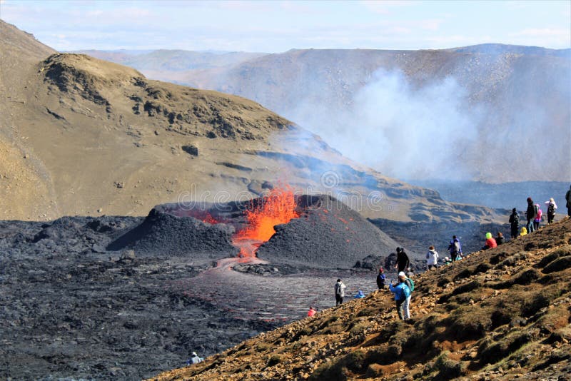 On 3 August 2022, another eruption began at Fagradalsfjall. It erupted over a lava flow from the 2021 eruption. The lava flows into the Meradalir valleys. On 3 August 2022, another eruption began at Fagradalsfjall. It erupted over a lava flow from the 2021 eruption. The lava flows into the Meradalir valleys.