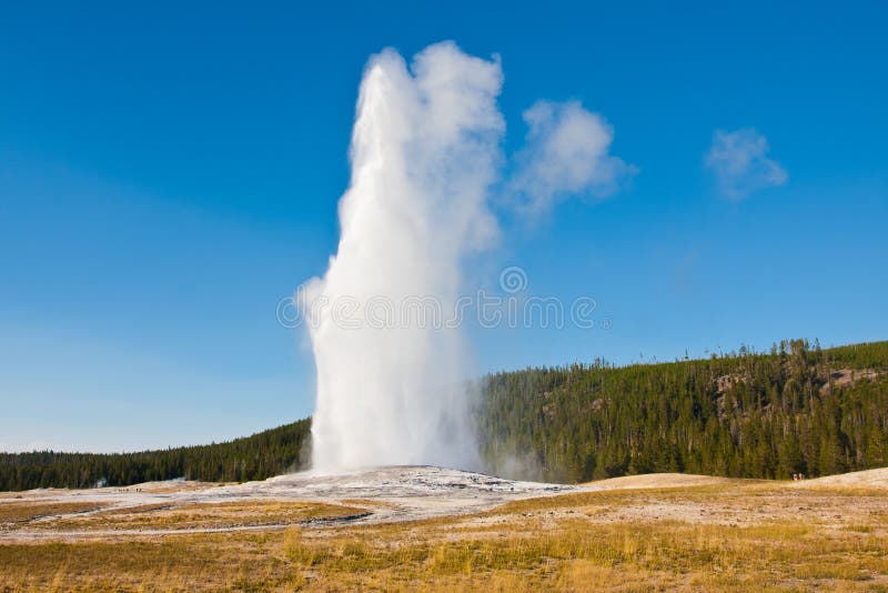 Eruzione di vecchio geyser fedele al parco nazionale di Yellowstone
