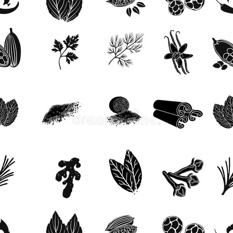 Herb and spices pattern icons in black style. Big collection of herb and spices vector symbol stock. Herb and spices pattern icons in black style. Big collection of herb and spices vector symbol stock