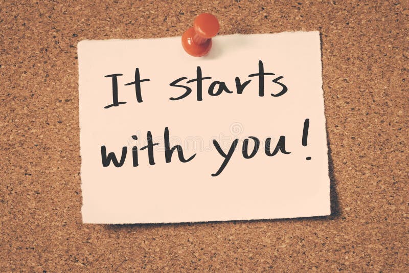 It starts with you reminder message on a cork board. It starts with you reminder message on a cork board