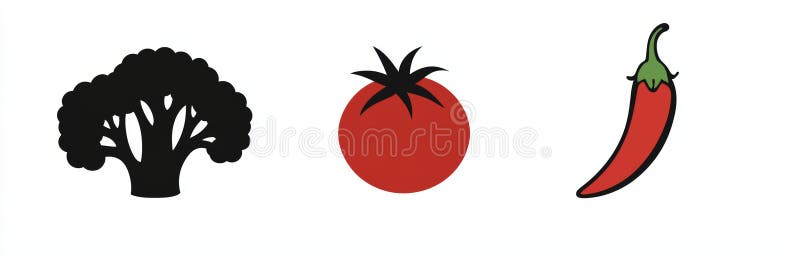 Es enthält Tomatenpfeffer und Brokkoli-Symbole sowie Symbole für Gemüse, ökologische Lebensmittel und Landwirtschaft. stock abbildung