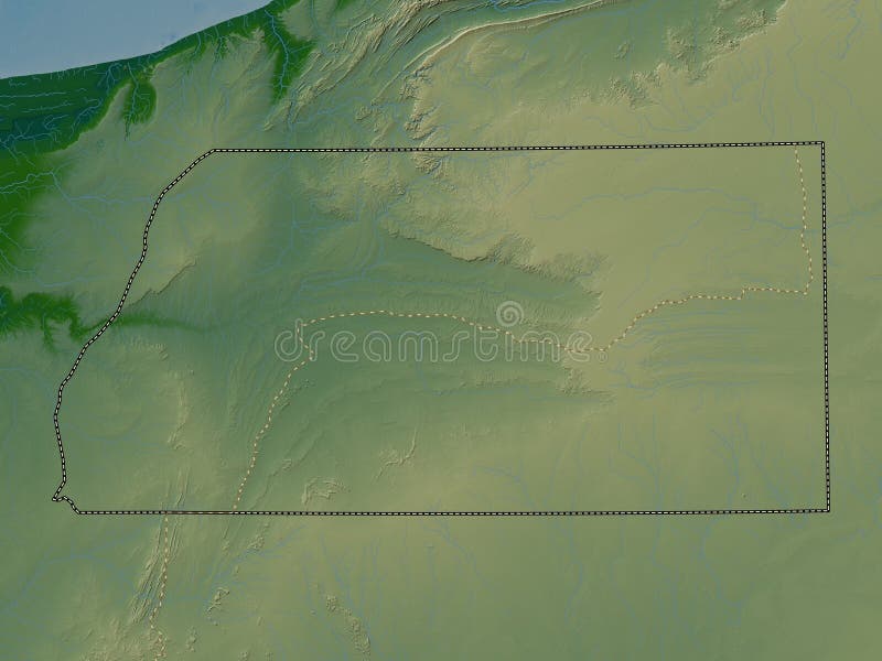 Es Semara, province of Western Sahara. Colored elevation map with lakes and rivers. Es Semara, province of Western Sahara. Colored elevation map with lakes and rivers