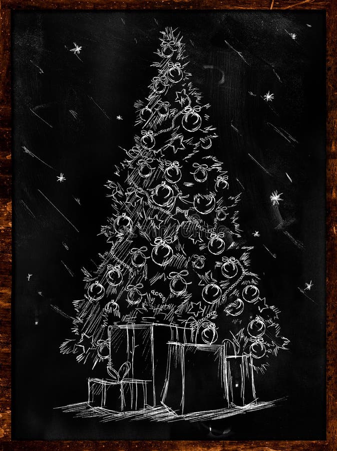 Esboço Da árvore De Natal No Quadro-negro Ilustração Stock - Ilustração de  comemore, desenho: 35684768