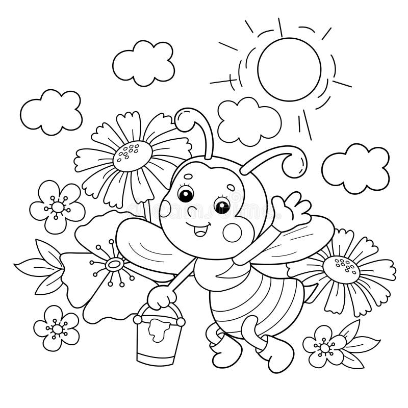 Desenho Preto E Branco, Do Contorno Do Kawaii De Uma Menina Que Mostra Uma  Flor a Uma Abelha Para O Livro Para Colorir Das Crianç Ilustração do Vetor  - Ilustração de flor