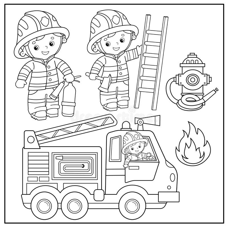 Desenhos para colorir de desenho de um bombeiro extinguindo o fogo para  colorir 